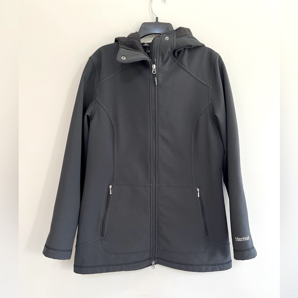 Marmot Soft Shell Fleece Lined Hooded Full Zip Unisex Black Jacket, L
